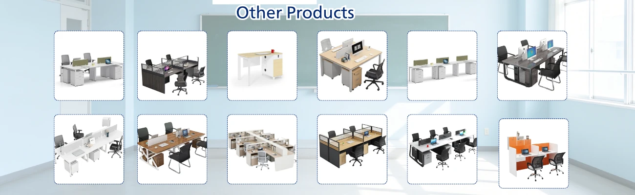 Various staff desk sets and modular office workstations in different layouts for schools, offices, and commercial workspace projects Various staff desk sets and modular office workstations in different layouts for schools, offices, and commercial workspace projects